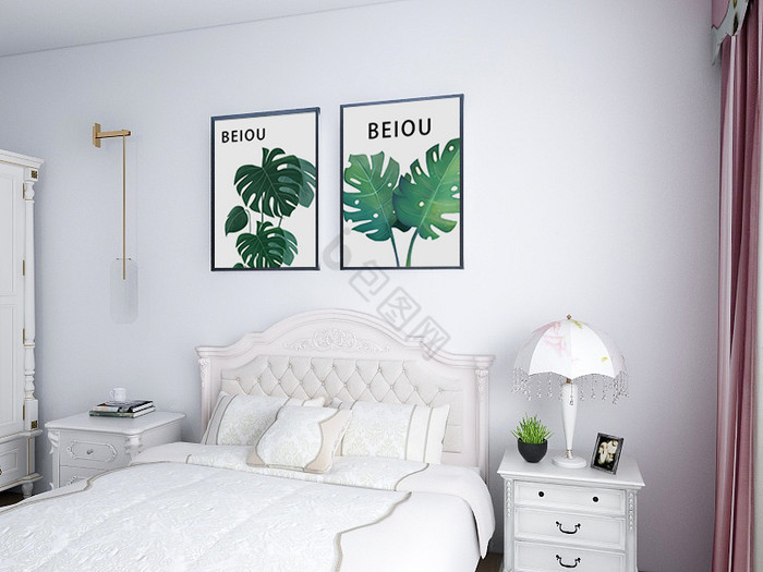 温馨现代卧室床头壁画图片