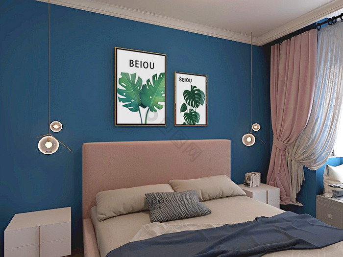 北欧风温馨卧室床头装饰画图片