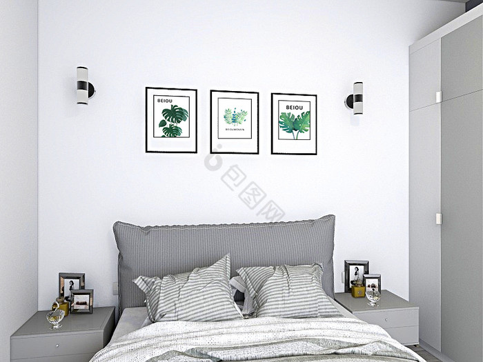 现代极简卧室床头挂画图片