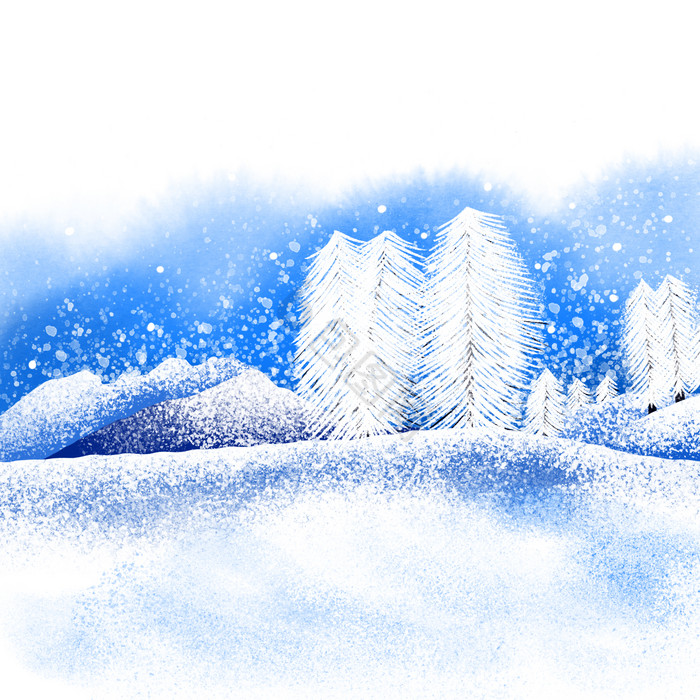 冬季下雪雪景插画图片