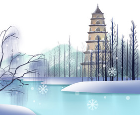 冬季大雪雪景插画