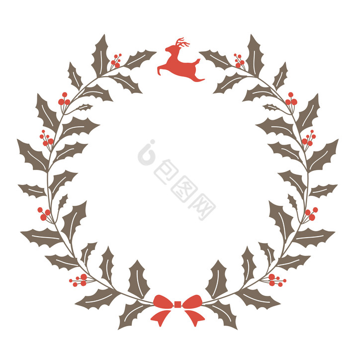 圣诞节麋鹿花环插画图片