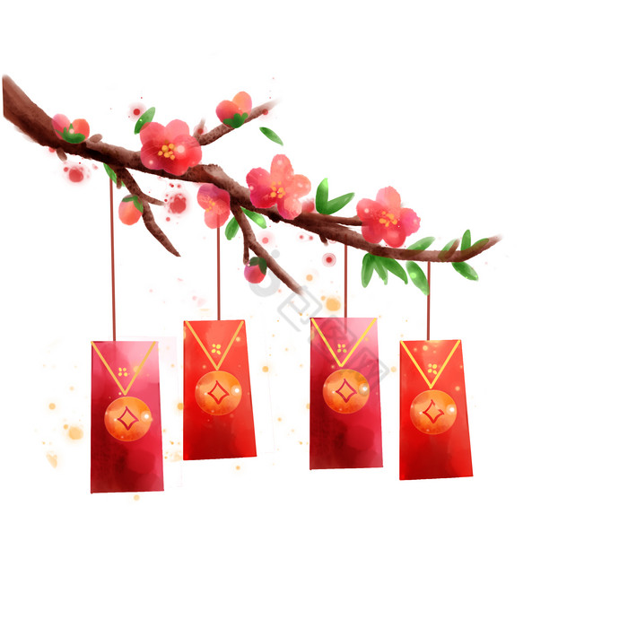 春节装饰红包花枝图片