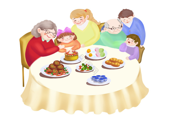 家庭聚餐幸福一家人团聚插画图片