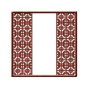 中式镂空窗框屏风插画图片