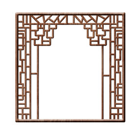 手绘中国风复古古风窗框插画