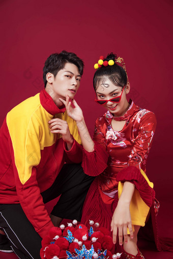 复古男女国潮情侣俏皮甜蜜写真