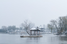 冰封湖面雪景风光摄影图