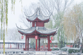 中国风雪景凉亭积雪风光
