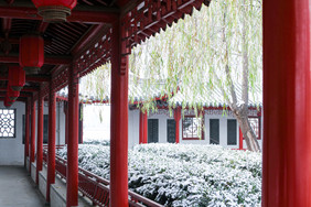 传统建筑中国风雪景风光摄影图