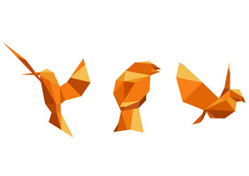 简约矢量橙色折纸鸟设计元素