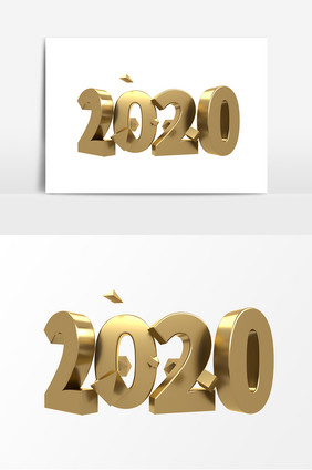 金色2020立体字艺术字C4D