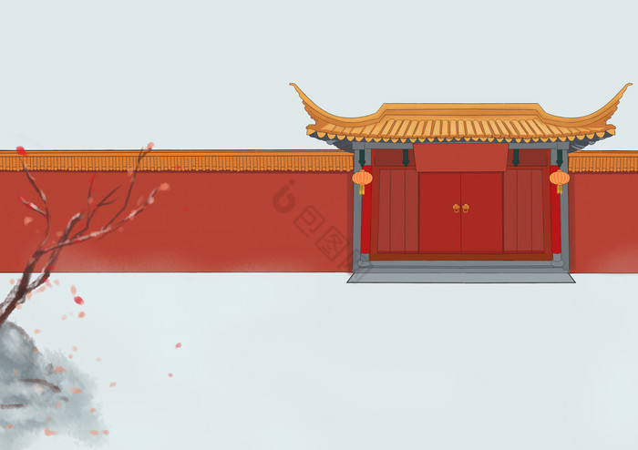 红墙新年春节围墙屋檐图片
