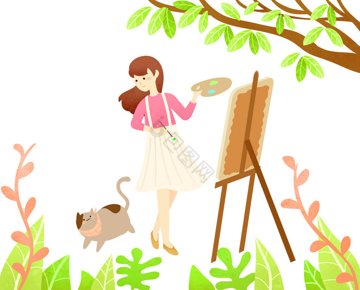 立春春天小女孩画画