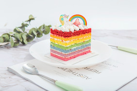 网红彩虹千层蛋糕ins风下午茶的摄影图片