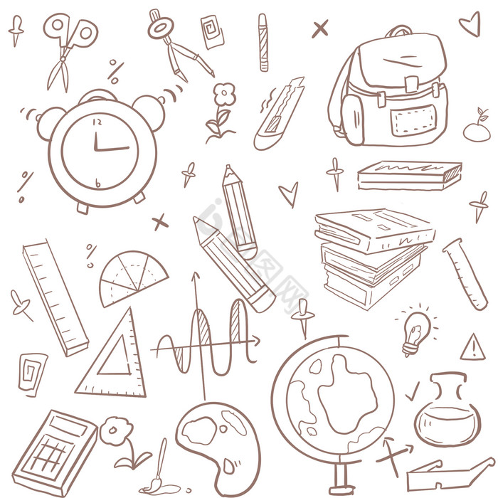 线描学习文具工具png下载-包图网