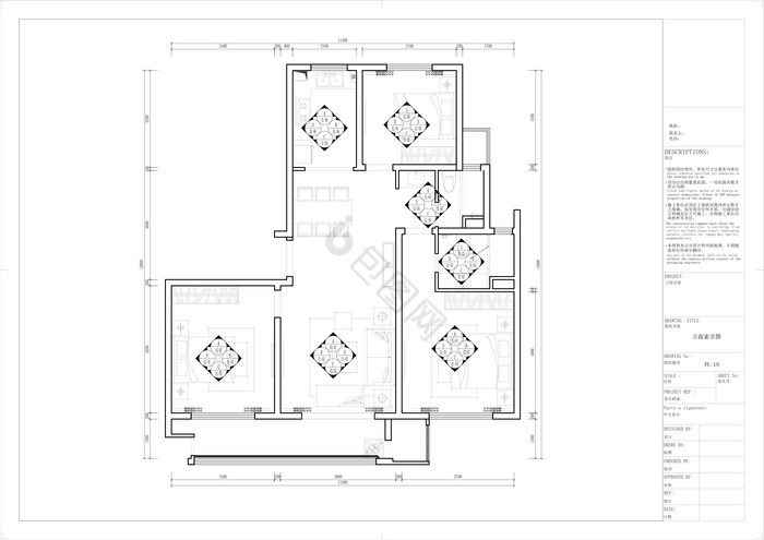 三居室户型CAD施工图纸图片