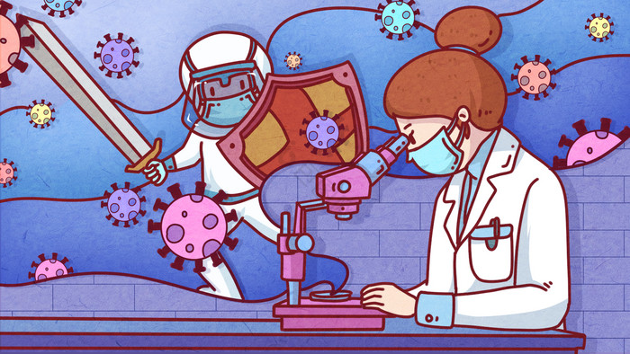 病毒卫士抗战胜疫情插画