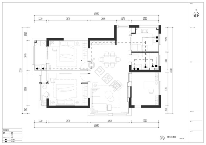 住宅三居室户型CAD施工图图片