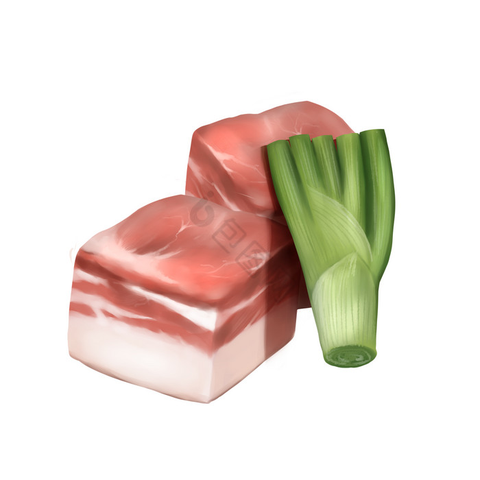 生鲜食材猪肉葱段插画图片