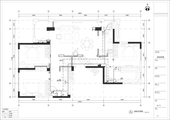 四房大平层户型CAD施工图纸图片