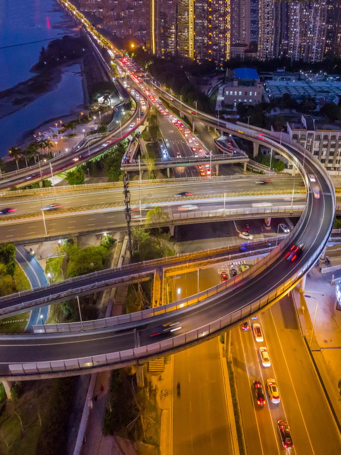 城市长江跨江大桥航拍夜景摄影图片