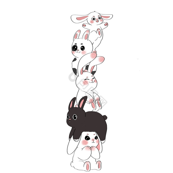 黑白兔子动物叠高高图片