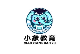 矢量卡通小象教育logo标志