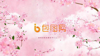 美丽的粉色樱花logo揭示开场AE模板