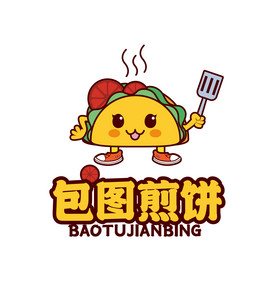地摊卡通煎饼果子banner线描煎饼果子煎饼果子摊煎饼小吃logo标志vi