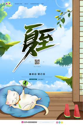 简约二十四节气夏至创意海报