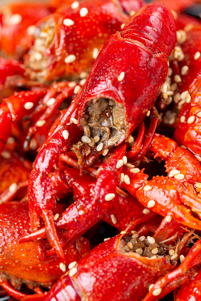 竖版特写拍摄去头部红色小龙虾美味美食图片