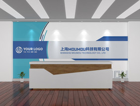 蓝色企业形象墙公司logo墙前台文化墙