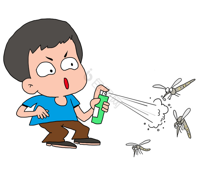 男孩喷杀虫剂驱蚊图片