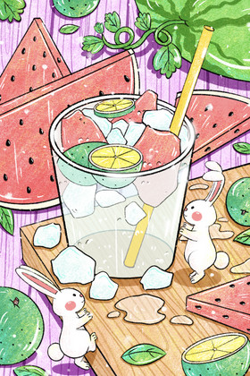 夏至冰汽水插画