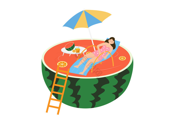 小暑在西瓜里面打伞乘凉的女孩图片