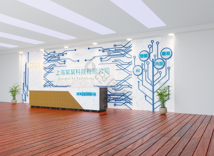 简约创意电路风格公司前台背景墙效果图