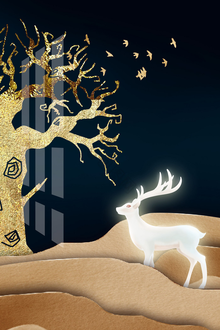 新中式麋鹿抽象装饰画图片