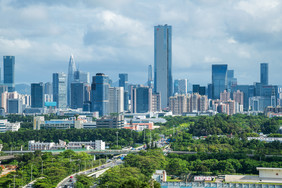 深圳南山区蓝色大气城市建筑群摄影图片