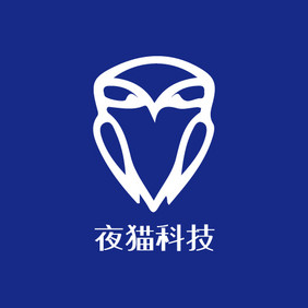 蓝色猫头鹰卡通动物科技创意logo设计