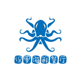 蓝色章鱼海洋海鲜餐厅美食创意logo设计