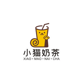 小猫奶茶咖啡店饮品店LOGO标志VI