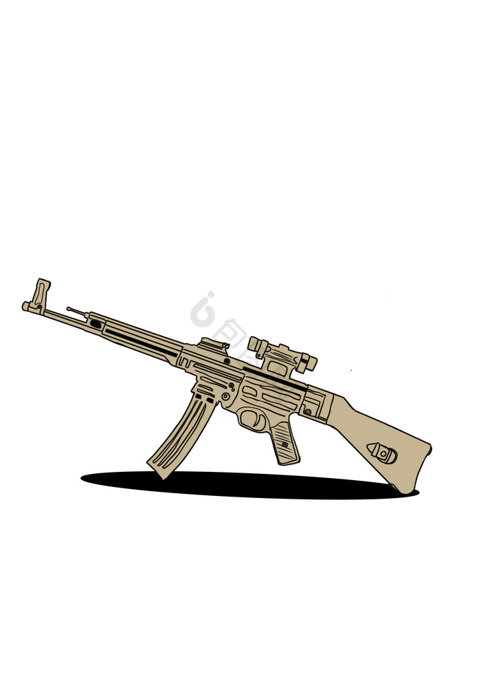 线描建军节机关枪
