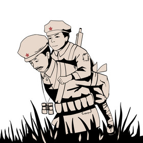 线描建军节背受伤军人