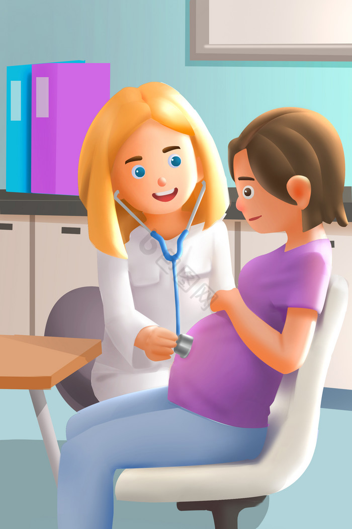 孕妇体检检查身体插画图片