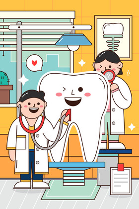 扁平卡通全国爱牙日洁牙医疗健康创意插画