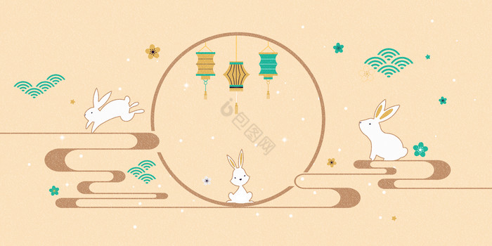 古风中秋节兔子灯笼图片
