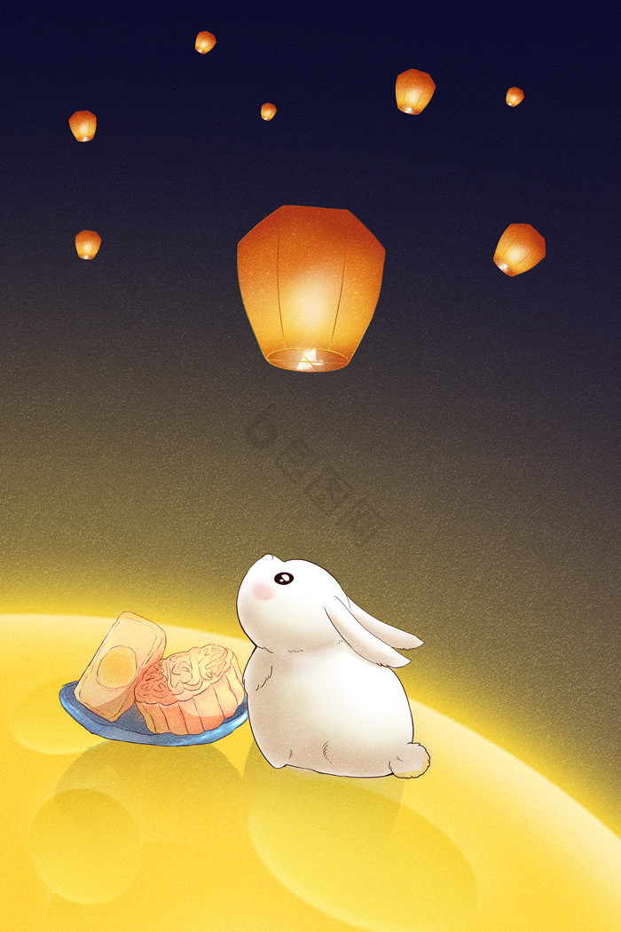 古风中秋节月圆兔子月饼图片
