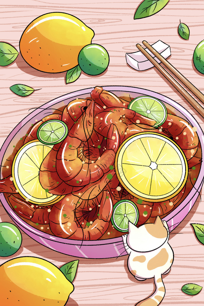 美味麻辣龙虾插画图片
