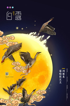 简约鸿雁来插画白露创意海报